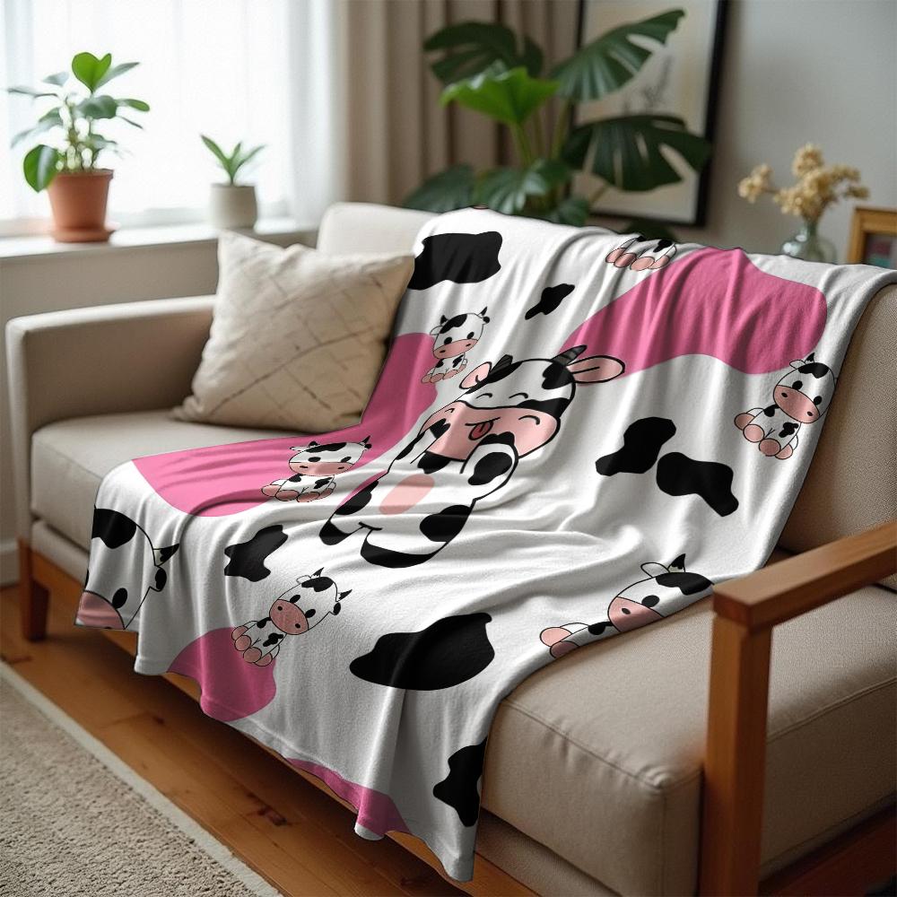 Cartoon Cow Face Cow Cartoon Anime Print Flannel Blanket Soft Warm Throw for Kids Bedroom Sofa Christmas Office Car
