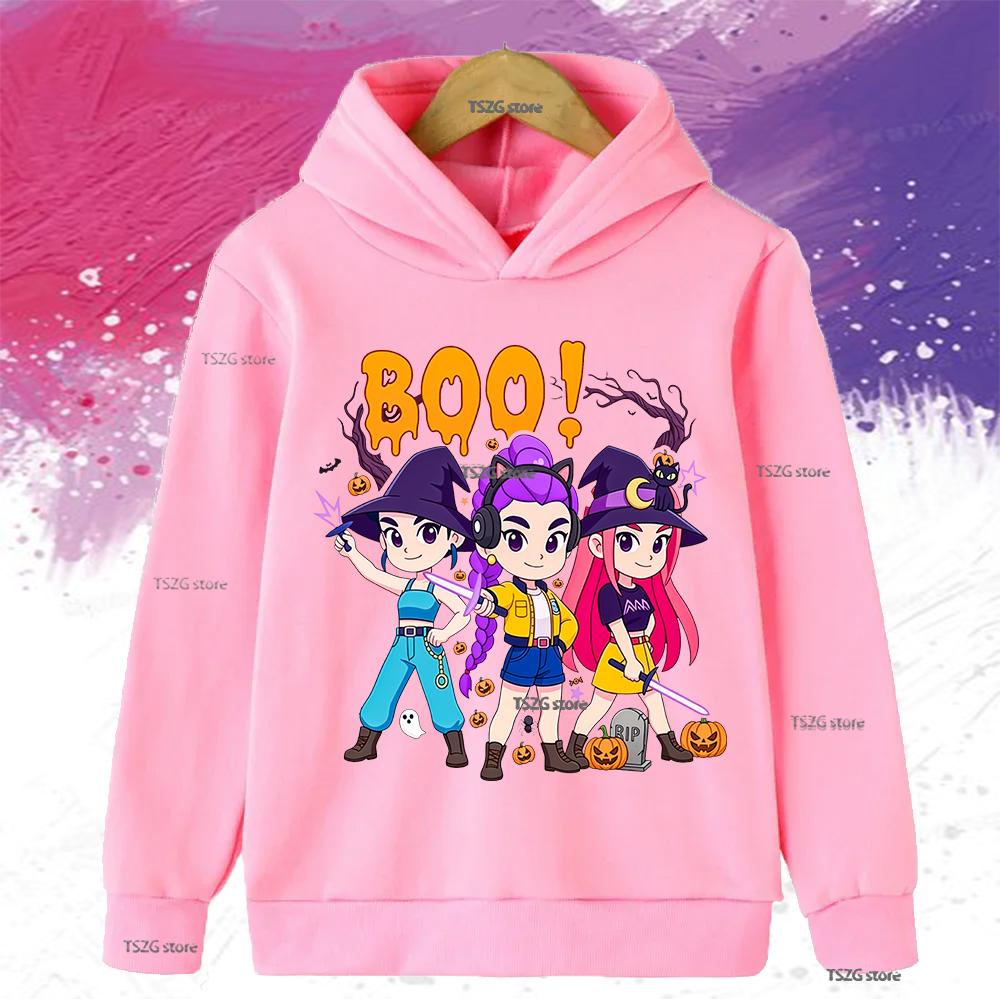 Autumn KPop Demon Hunters Printed Kids Hoodies Boys Girls Clothes Warm Fleece Sweatshirt Casual Children's Hooded Christmas Gift