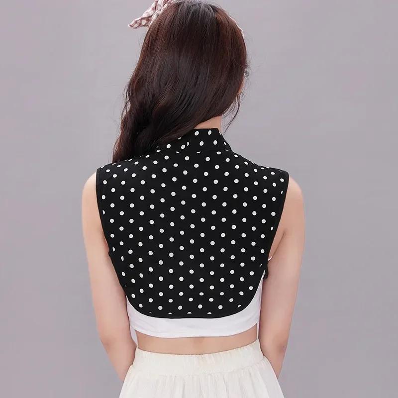 Perfect Match Women Polka Dots Bowknots Shirt Fake Collar Tie Cotton Detachable False Collar Lapel Blouse Top Autumn Sweater Decorative
