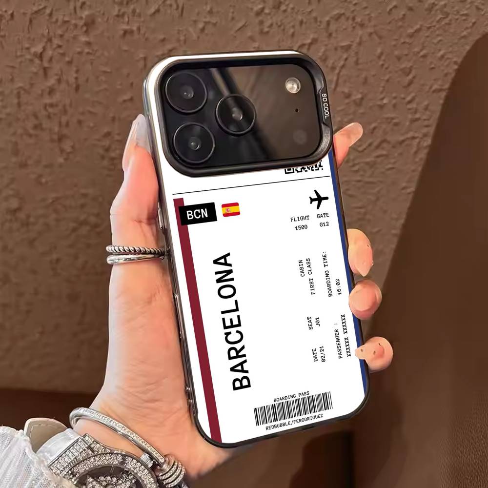 Boarding Pass Plane Ticket Phone Case For iPhone 17 16 15 14 13 12 11 Pro Max Plus Silver candy Matte Cover