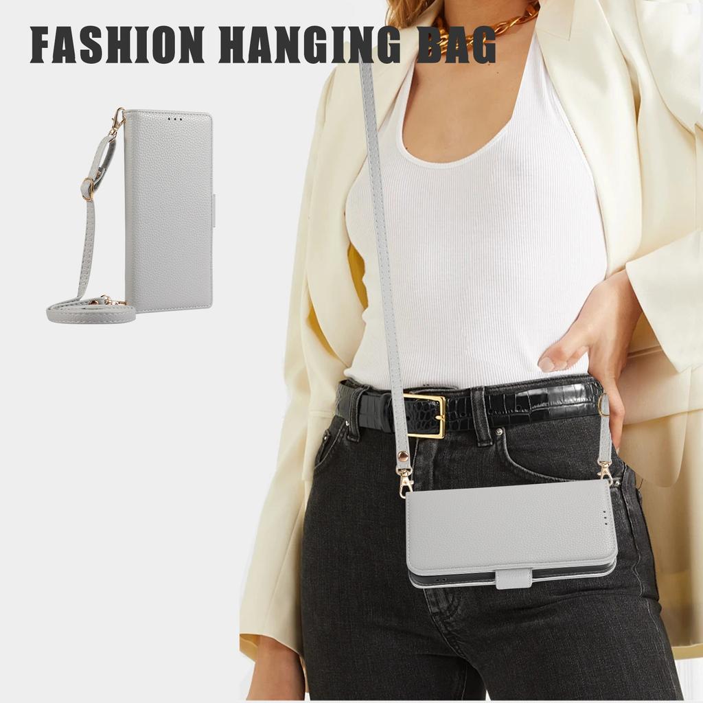 Kožené pouzdro pro iPhone 14 Pro s držákem na karty, popruhy, nárazuvzdorný peněženkový kryt na telefon