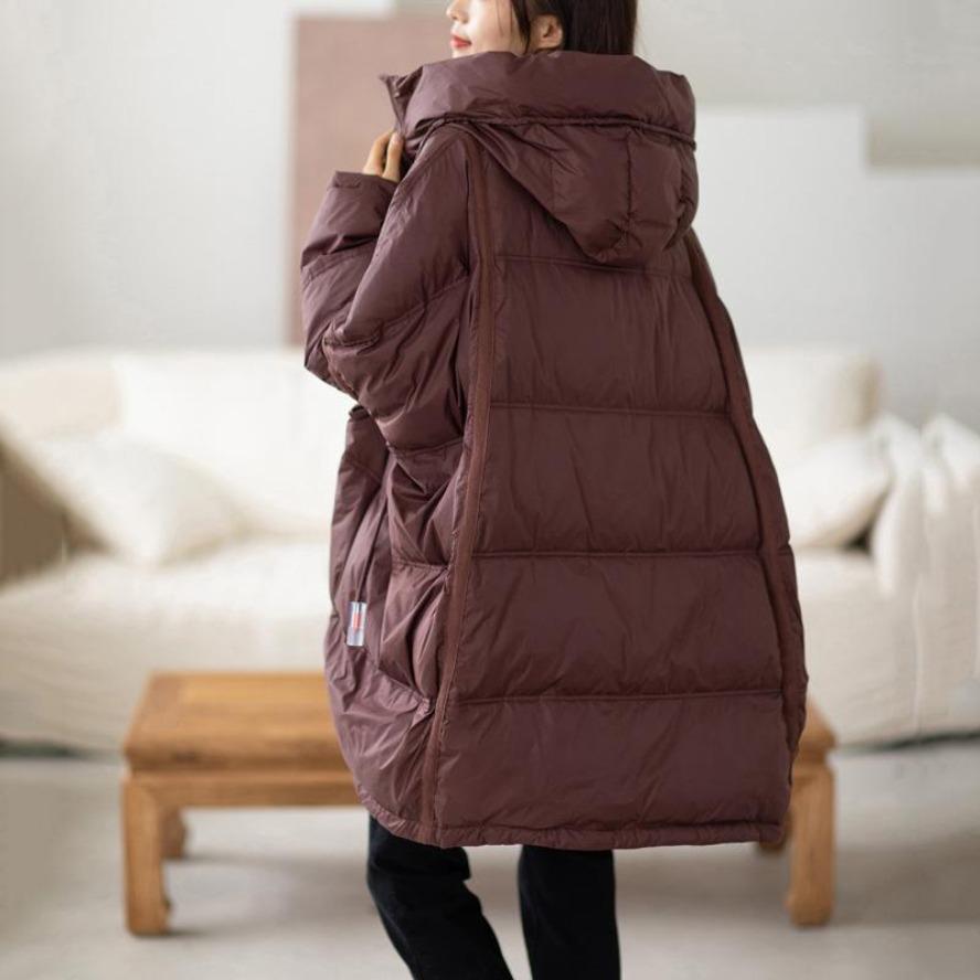 Women White Duck Down Jacket Casual Loose Over Size Autumn Winter Warm Outwear with Hood Korean Style Coat