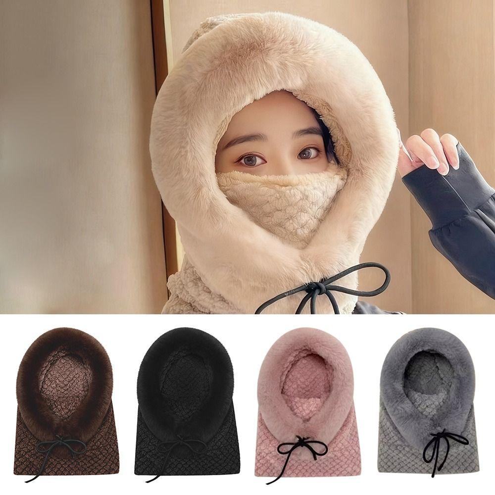 Thickened Beanies Cap Plush Ear Protection Hat Fashion Integrated Scarf Hat Set  Outdoor