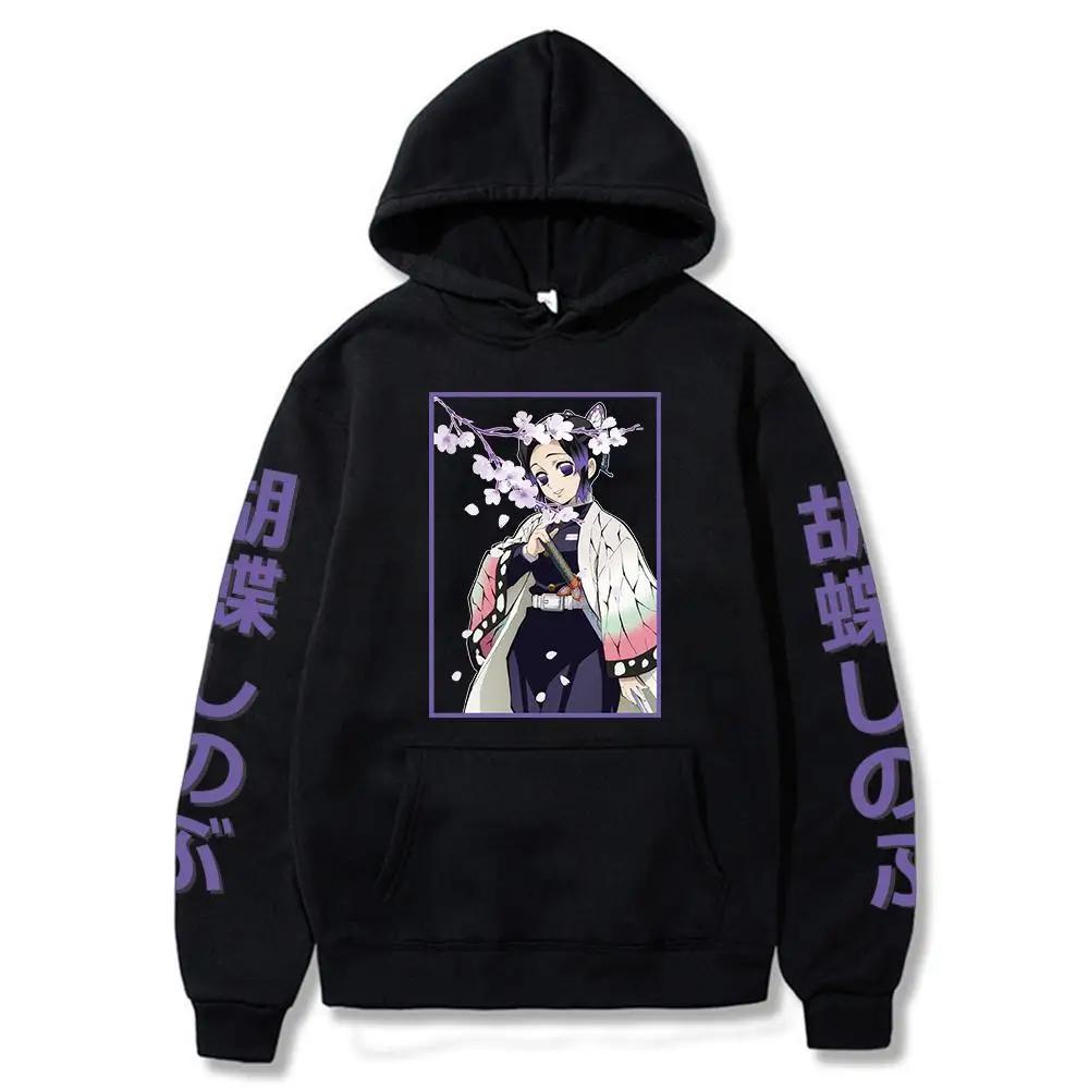 Japanese Anime Demon Slayer Kimetsu No Yaiba Hoodie Shinobu Kocho Sweatshirts Cozy Tops Sweatsuit Sudadera Felpa Moletom Hoodies