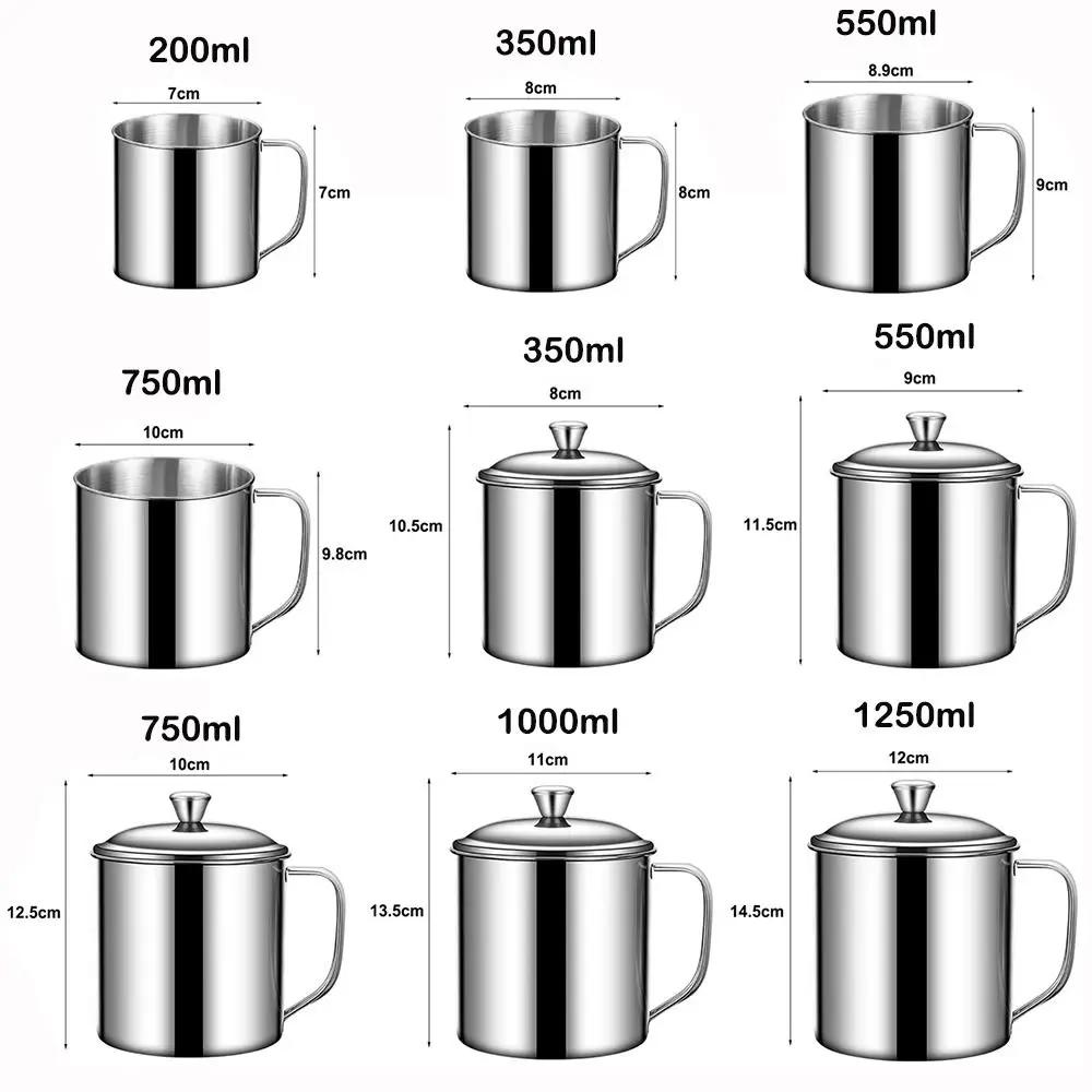 New 350-1250ml Mug Handle Design With Lid Tea Cup 304 Stainless Steel Drinkware Camping