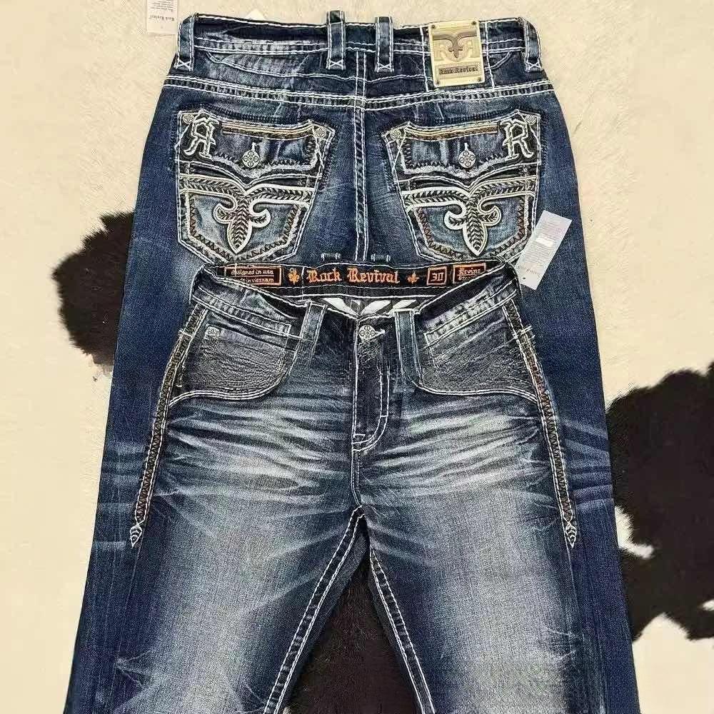 American Retro Slim Flare Jeans Dámské Y2k Harajuku Gothic Vintage Kapsa Vyšívané Modré džínové kalhoty Nízký pas Široké nohavice