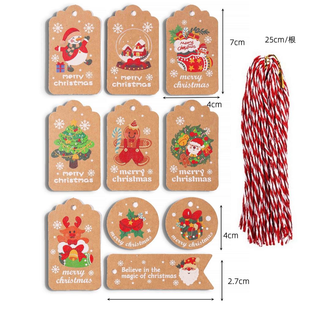 50pcs Merry Christmas Kraft Paper Tags DIY Handmade Gift Wrapping Paper Labels Santa Claus Hang Tag Ornaments Xmas Tree Decor