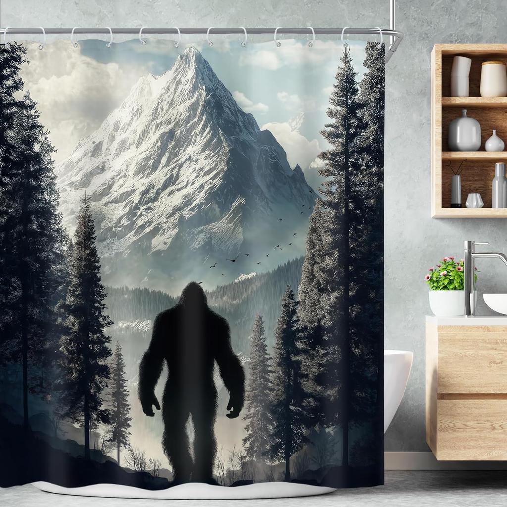 Funny Shower Curtain Mountain Rustic Monkey Sunrise Cool Wild Animal Silhouette Shadow Nature Mens Shower Curtain Bathroom Decor