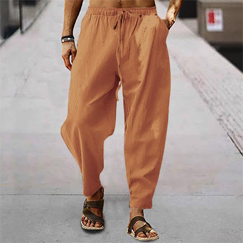 

Летние мужские однотонные прямые брюки хип-хоп дышащие свободные повседневные хлопково-льняные брюки 4XL хаки