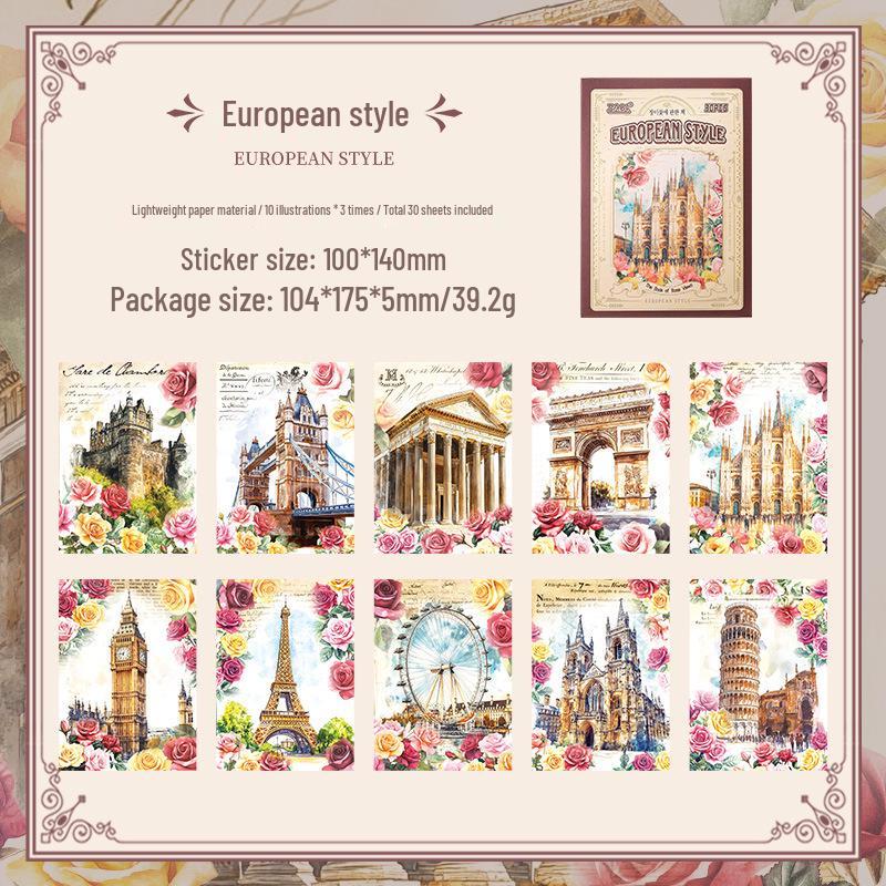 ZABC Vintage Rose Scenery Journal: 30 Sheets of Landscape-Themed DIY Sticky Notes