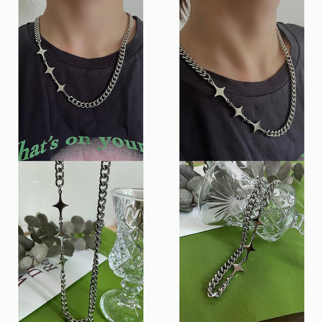 Street Style Geometriskt Kedjehalsband För Män Och Kvinnor Med Rostfritt Stålfinish