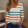 Women’s 3/4 Sleeve V Neck Button Decor Top with Geometric Print Casual Loose Fit Blouse for Daily Wear