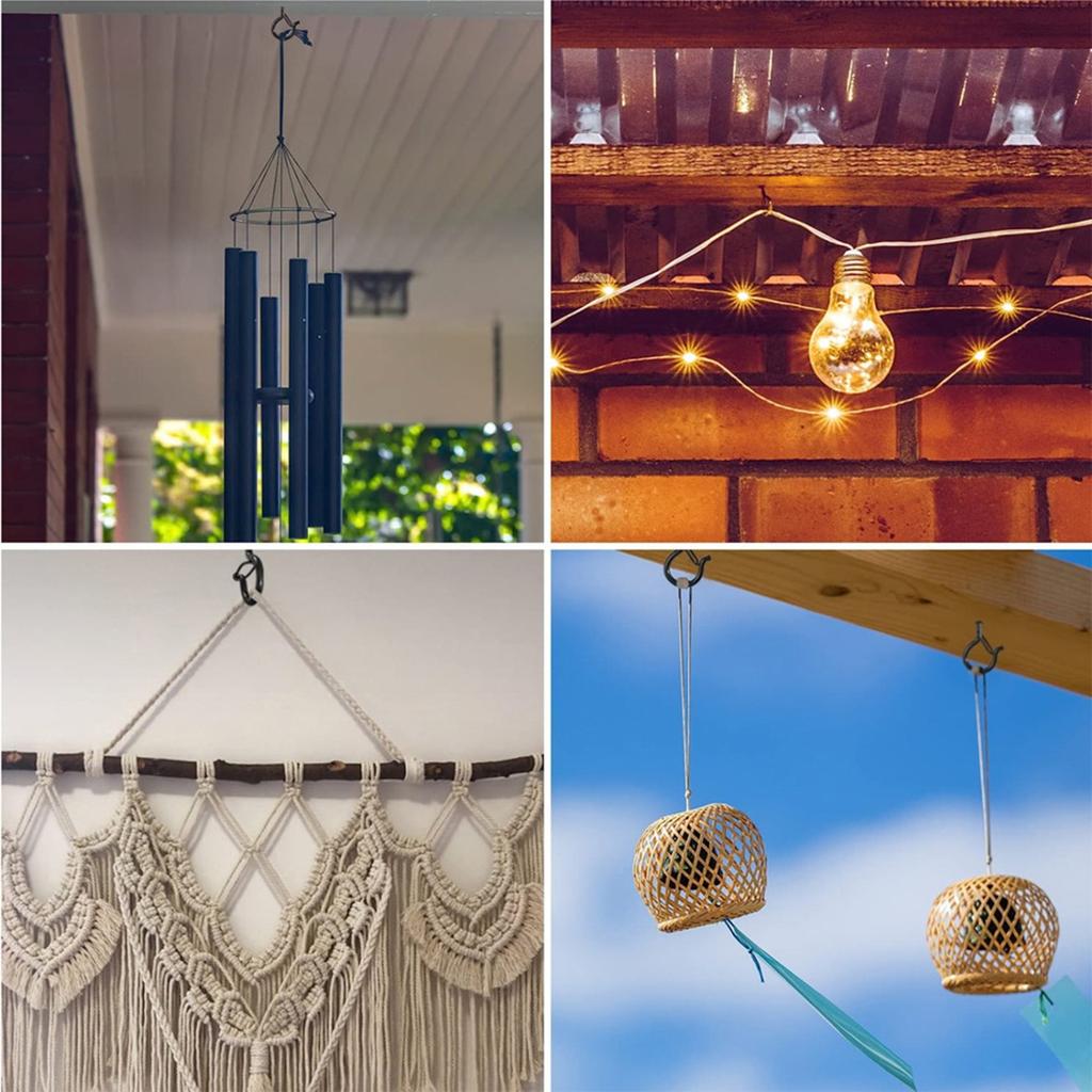 10 Stück Schwarze Q-Haken mit Sicherheitsverschluss, Winddichte Schraubhaken zum Aufhängen von Außenlichterketten, Deckenhaken zum Aufhängen von Pflanzen