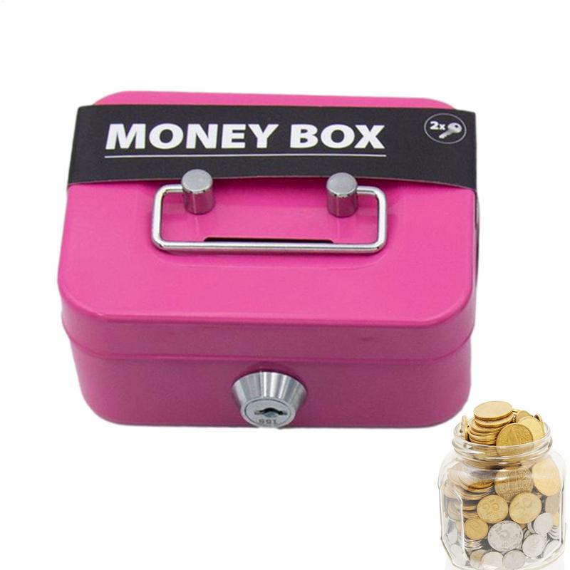 Portable Small Lock Box Security Safe Lock Boxes Mini Metal Cash Box Money Bank Metal Coin Bank Security Box Sturdy Cash Box