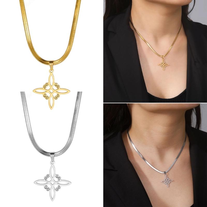 Witch Knot Snake Chain Necklace For Women Witchcraft Stainless Steel Choker Necklaces Vintage Amulet Jewelry Gift