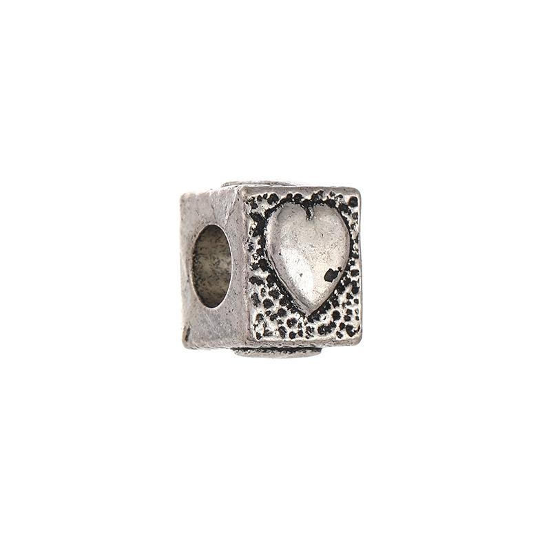 Diy Handmade Ancient Silver Tibetan Silver Jewelry Accessories, Multi-Style Pentagram Love Hole Beads, Bracelet, Alloy Bead Spacer Beads