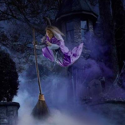 Animatronic Witch Halloween Decorations 6ft Flying Witch On Broom With Scary Sounds And Lights For Garden Yard Lawn Decor