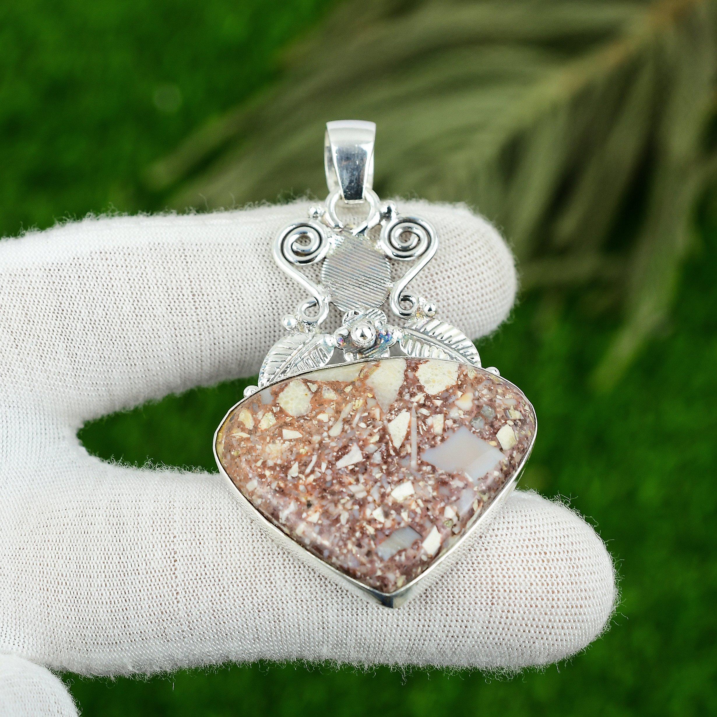 Pear Red Brecciated Mookaite Stone Sterling Silver Birthday Wedding New Pendant