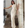 Fashion Solid O Neck Sleeveless Patchwork Sexy Bodycon Maxi Prom Dress Summer Women Clothes Party Festival Club Y2K