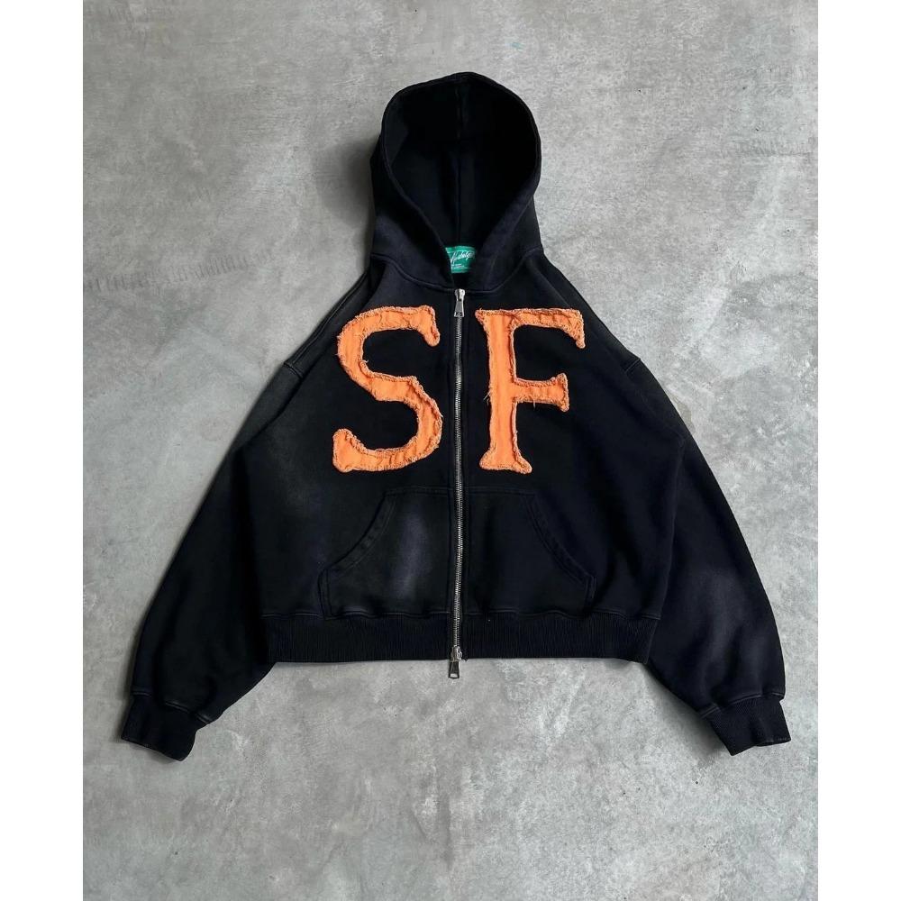 RogueWave Y2k Harajuku Retro Trendy Marke Buchstabenstickerei Oversized Sweatshirt Damen High Street Fashion Lockerer Reißverschluss-Hoodie