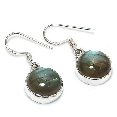 Natürlicher Labradorit Edelstein 925 Massiv Sterlingsilber Geschenk Ohrring 1,25" G9d56