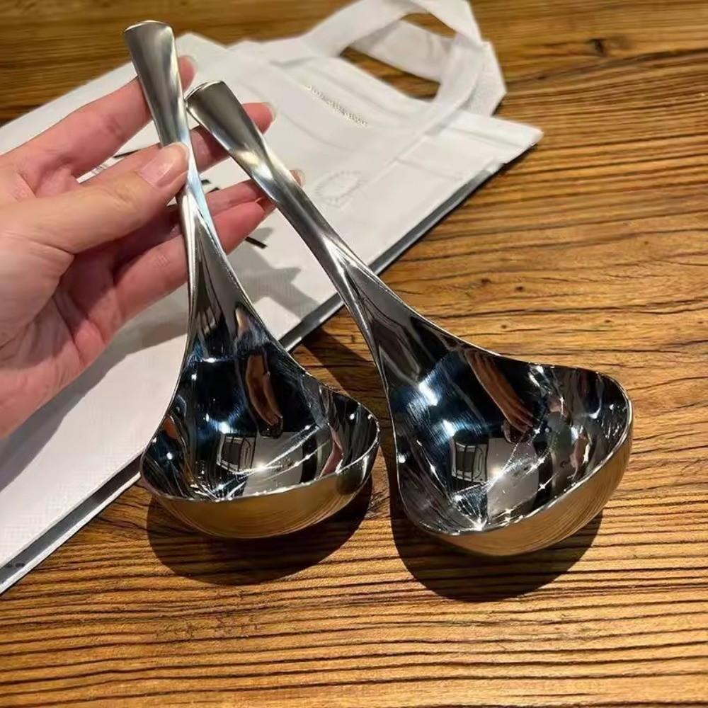 Minimalist Stainless Steel Stainless Steel Spoon Long Handle Thicken Hot Pot Scoops Durable Rice Spoon Kitchen Use