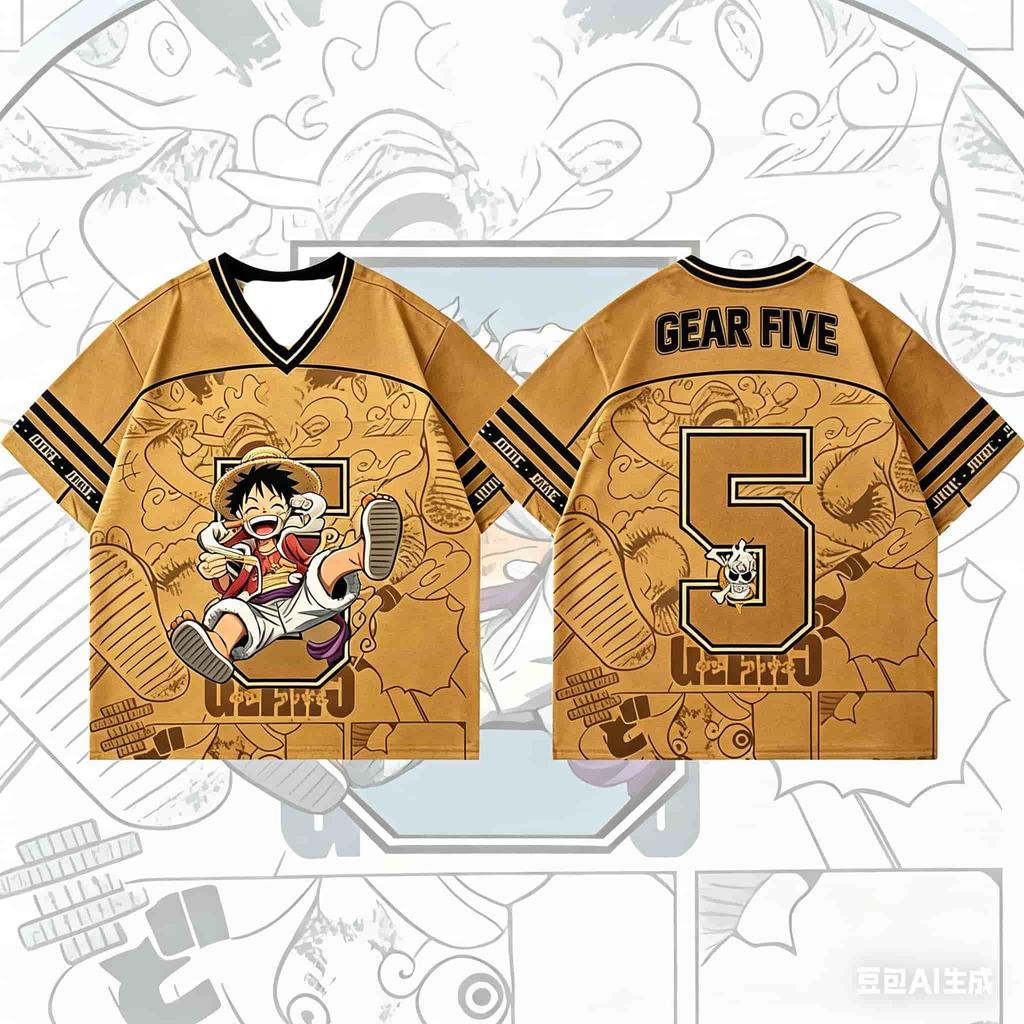 One Piece Monkey D Luffy V-Neck Baseball Jersey,   Anime Fan Short Sleeve Top, Quick Dry Breathable Tee For Men Women Children