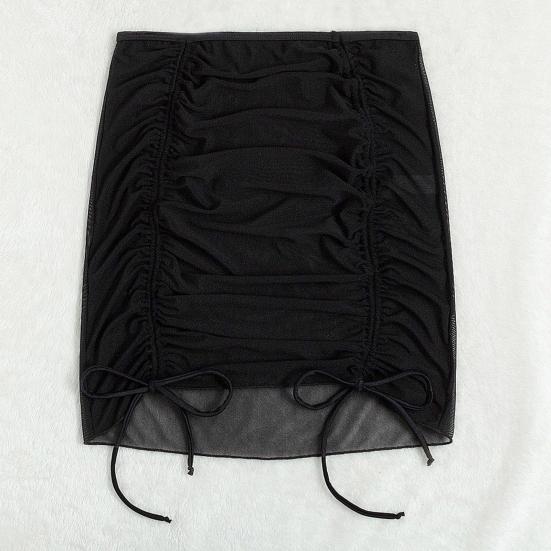 Women Mesh Bikini Wrap High Waist Side Drawstring See-through Cover Up Sunscreen