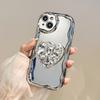 Irregular silver applies to Apple 17 electroplated mirror mobile phone case 16promax luxury love rhinestone bracket 15PM