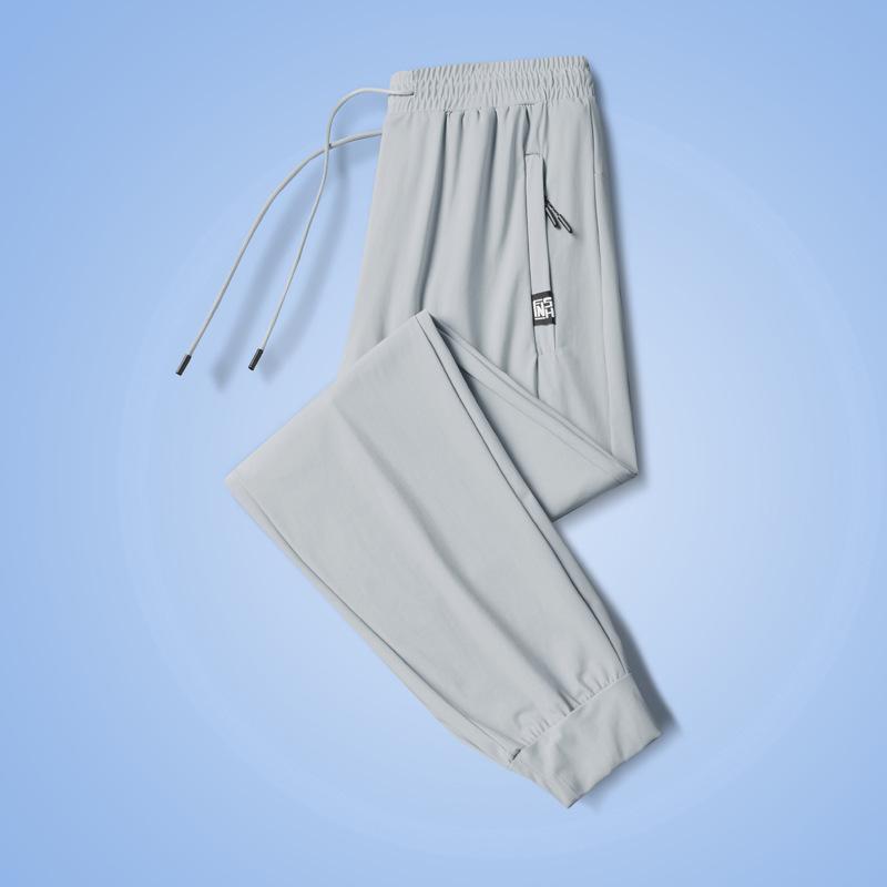 Plus Size Summer Ice Silk Pants Men's Sports Pants High Elasticity Quick Drying Casual Pants Straight Tube Outdoor Breathable Air-conditioned Pants