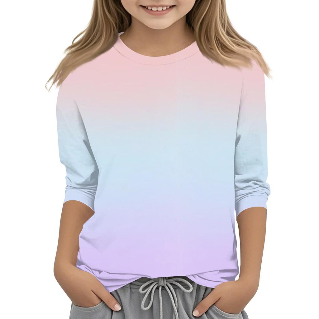 Children's 3/4 Sleeves Printed O-neck Top Everyday Casual T-shirt