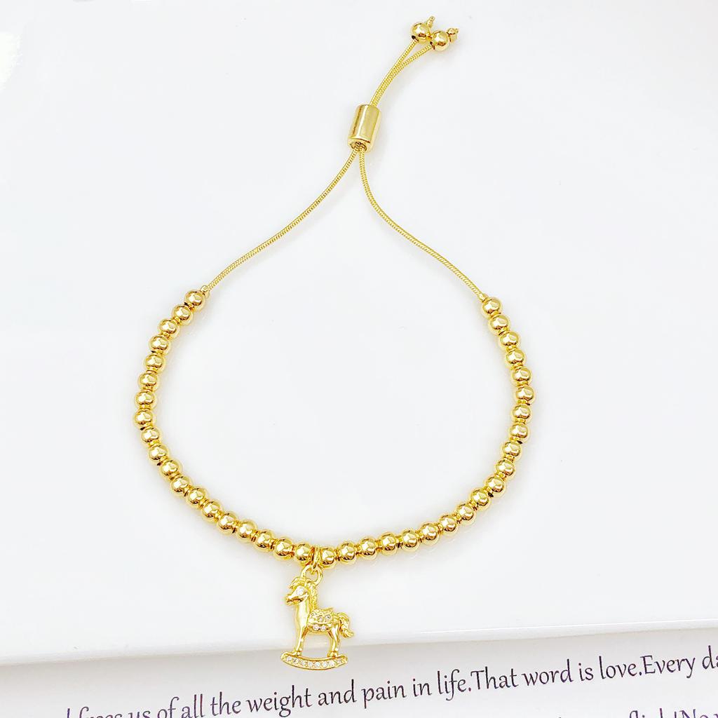New Design Gold Color Copper Bead Chain Zircon Horse Animal Bracelet Fashion For Women Girls Casual Party Jewelry Gift Accessory