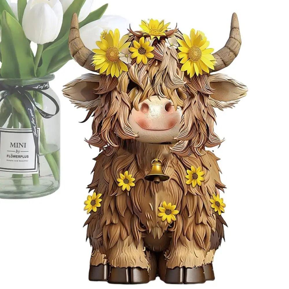 Resin Highland Cow Statue Cute Animal Sculpture Ornament Funny Cow Figurine  Desktop