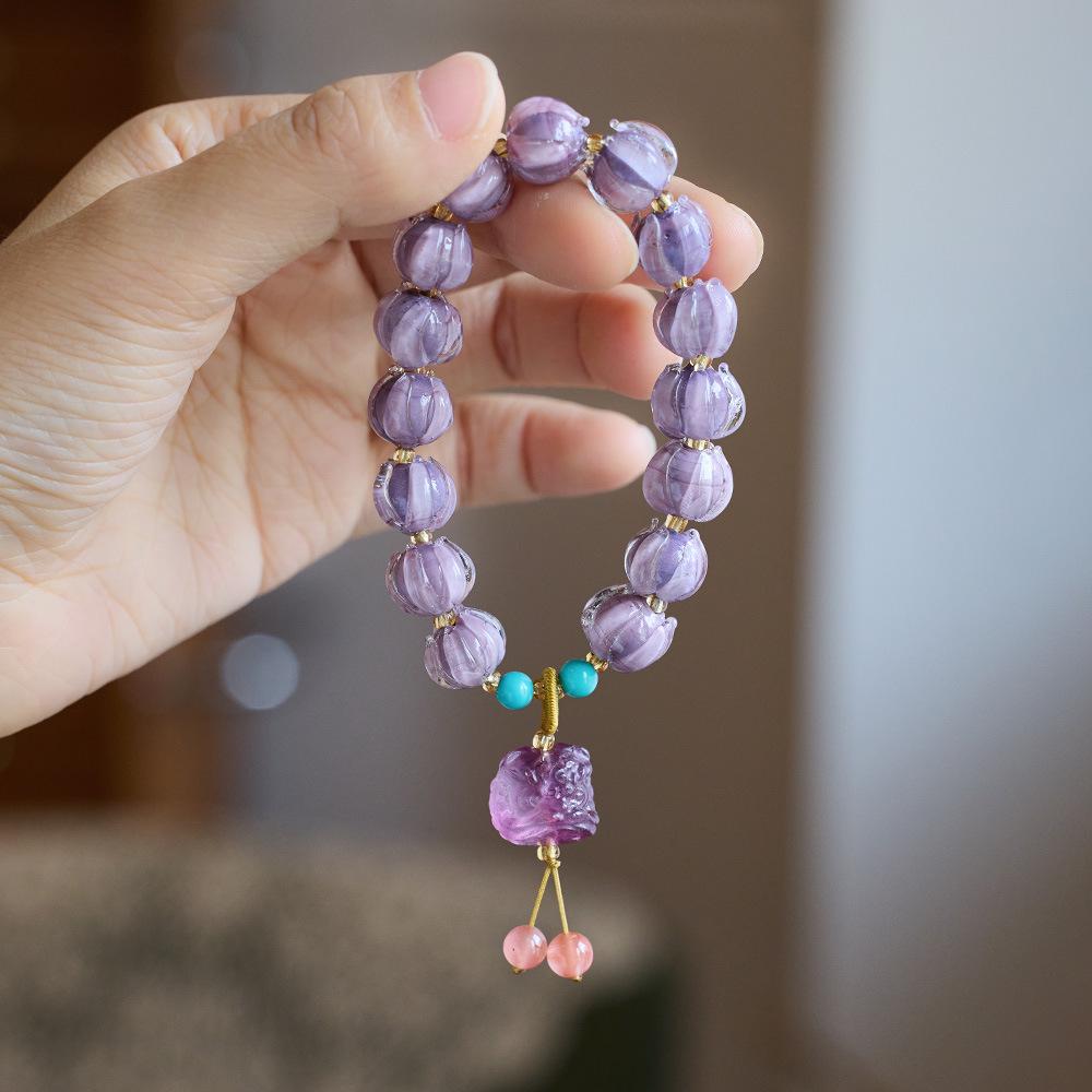 Temple-Style Fluorite Lion Bracelet - Ethnic Design for Women