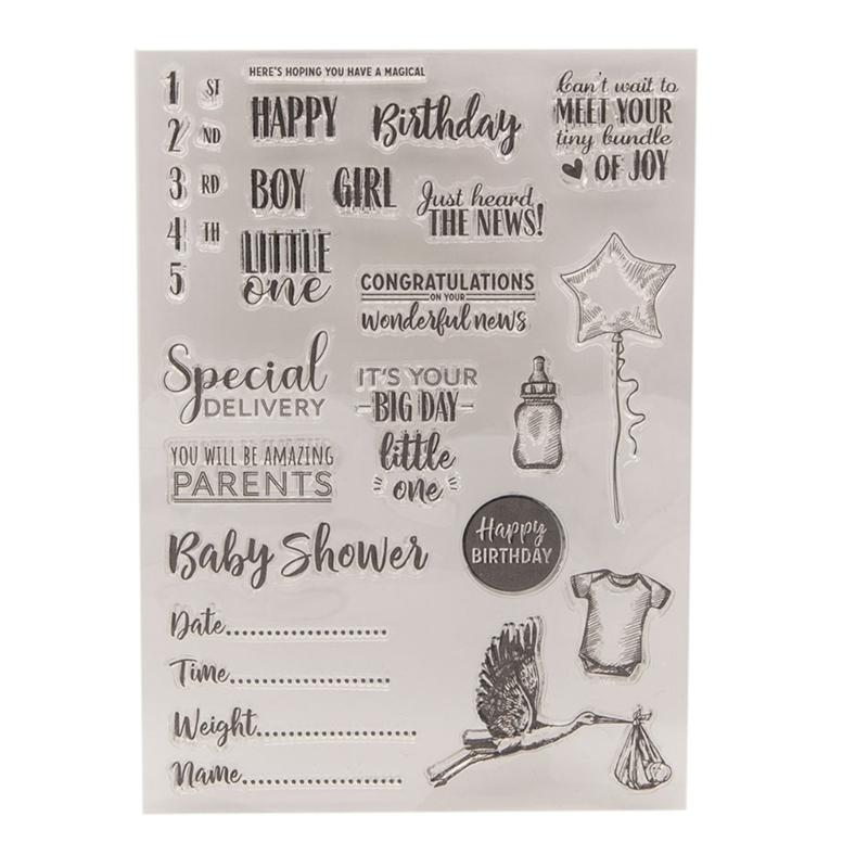 

Baby Showers Theme Clear Stamp Aesthetic Pattern Silicone Stamp for Birthday Card Making Scrapbooking Journal Planner 1