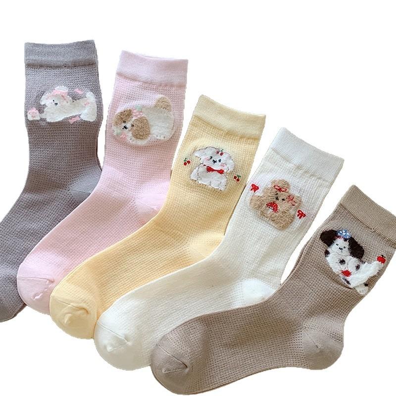 Female Summer Thin Section Breathable Absorb Sweat Contracted Lovely Cartoon Solid Color In Tube Socks