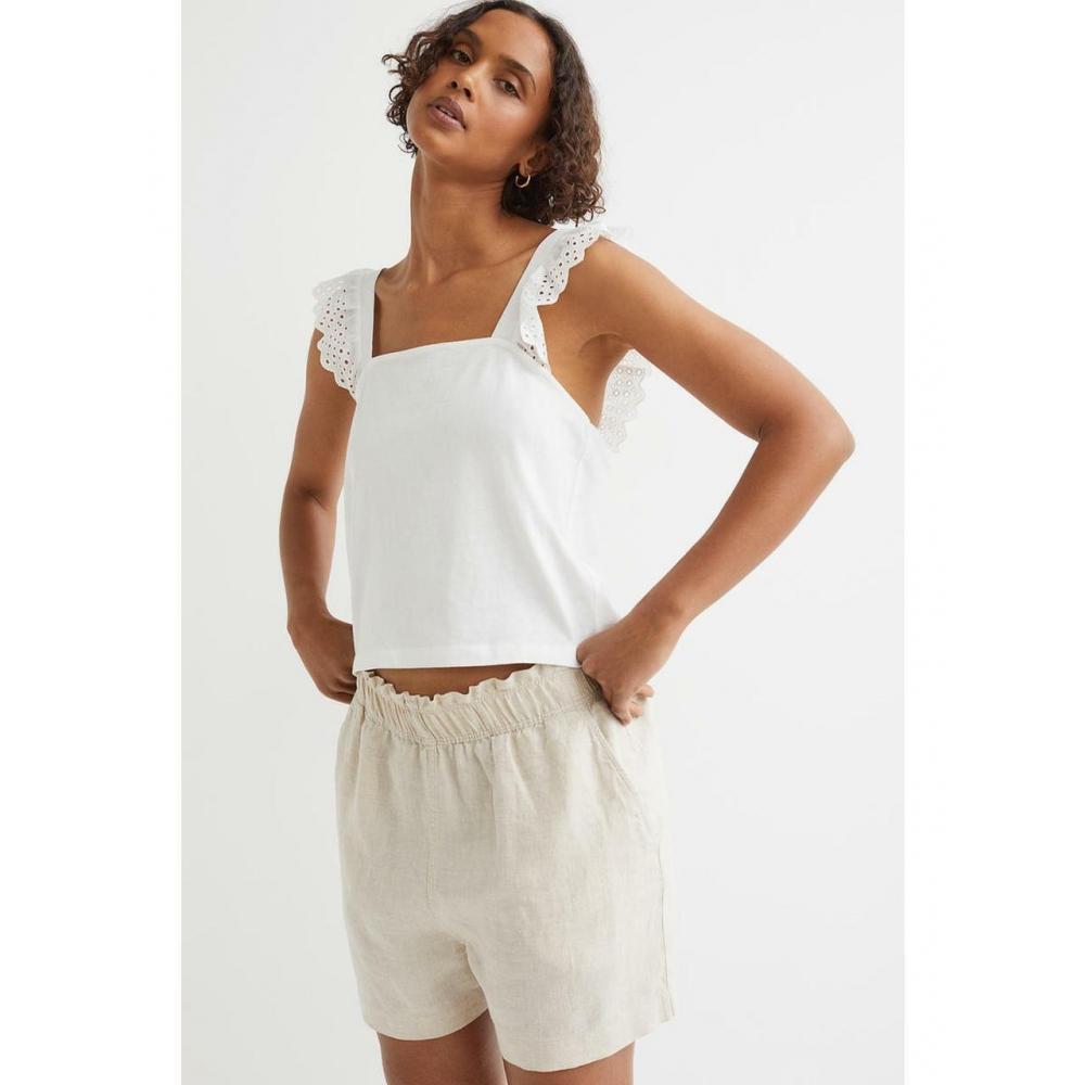 

Хлопковый топ с воланами HM, белый 1068055001