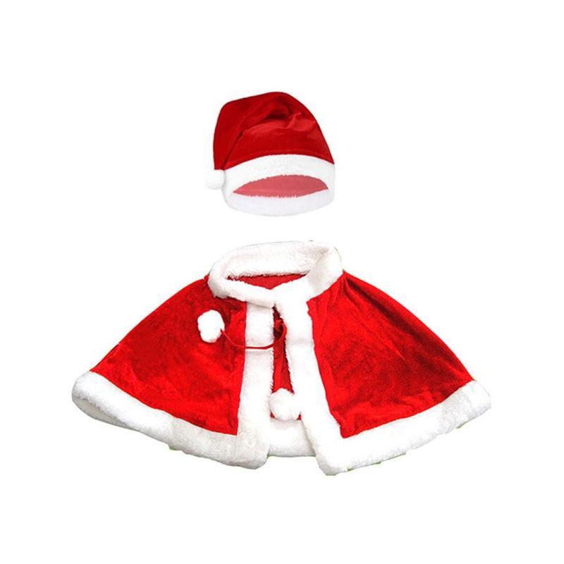 Xmas Red Velvet Santa Claus Hooded Cloak With Hat For Kids Adults