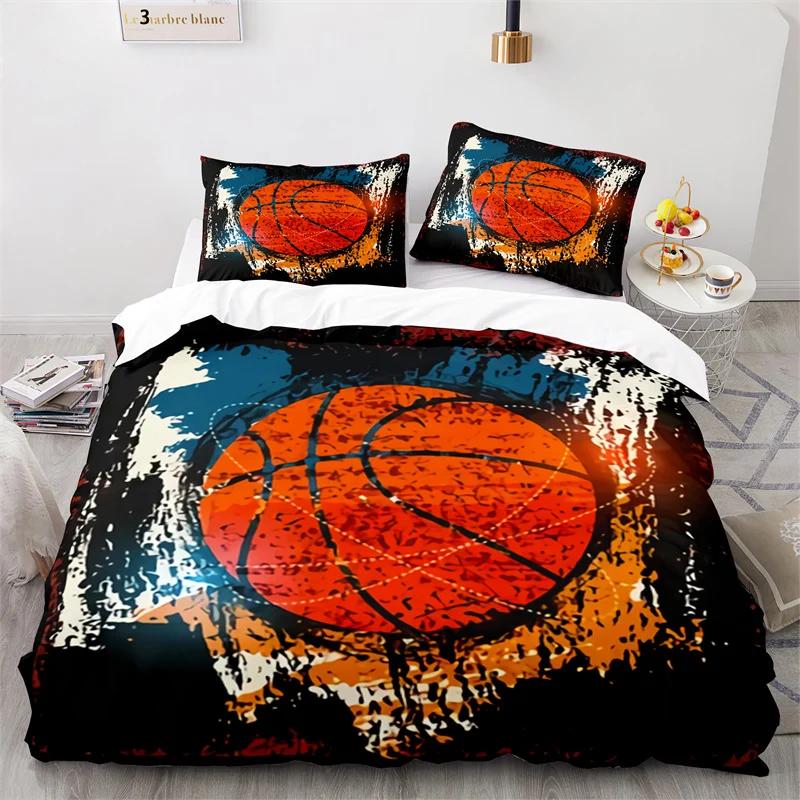 Pojkar Basket Sängkläder Set Sporttema 3D Ball Påslakan Full King För tonåringar Män Mikrofiber Konkurrenskraftigt Spel Täcken Cover