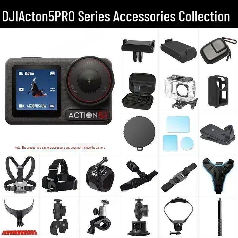 DJI Action5Pro/43 Camera Accessories: Chest Strap, Headband, Backpack Clip, Tempered Film, Helmet Strap