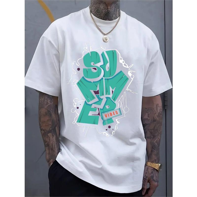 

Мужская повседневная футболка с коротким рукавом, эластичная и удобная, подходит для спорта, путешествий - Обычный крой, Круглый вырез, Футболка с принтом, Удобная S белый