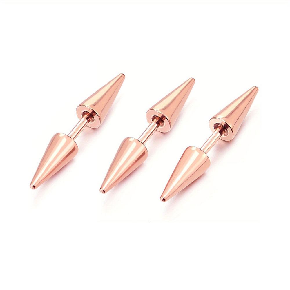 Set da 3 Pezzi Moda Classica Punk Rock Borchie Punte Coniche Acciaio Inossidabile 316L Orecchini a Lobo Uomo Donna Piercing Gioielli per il Corpo