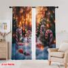 2pcs,2D plane printing Light Filtering Curtains Christmas Candy Snow Trees (4) Polyester Easy Install (without rod) Decorations