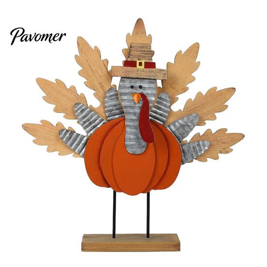 Harvest Festival Centerpieces Thanksgiving Turkey Decoration, Wooden Standing Ornament, Autumn Tabletop Signs Centerpiece for Fall Tiered Tray