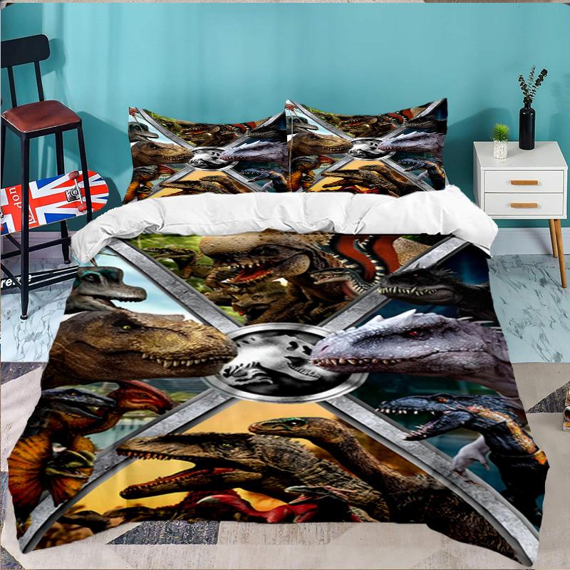 Jura-ssic Dinosaurs Battle 3PCS Bedding set,Ideal for 1pc Duvet Cover And 2pcs Pillowcases Perfect for Fan gift,Ideal for Bedroom, Dormitory