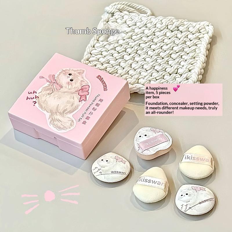 5Pcs Cute Mini Finger Puff Set With Box Facial Makeup Sponge Dry & Wet Application Ultra-Soft Mixed Makeup Puff Makeup Tools