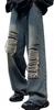 Luo PuLe Men's Distressed Denim Long Pants, Stretch Denim Wide-Leg Pants, Loose Fit Jeans, Goose-Pant Style, Straight Leg Denim Pants, Blue, Size L