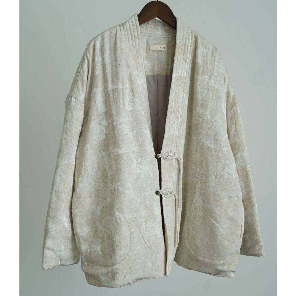 Johnature Women Vintage Winter V-Neck Long Sleeve Button Coats Chinese Style Jacquard Coats