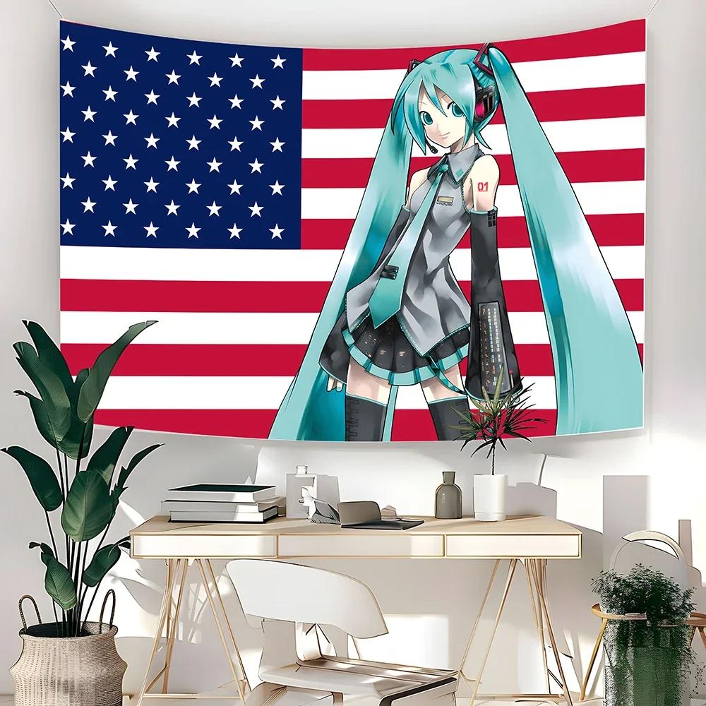 VIKAMA AnimeStyle American Flag Tapestry Bedroom Games Room Wall Hanging Dormitory Room Decoration