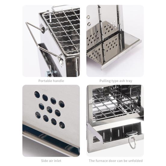 Stainless Steel Wood Burning Stove Outdoor Camping Hiking Picnic BBQ Cooking Folding Stove Portable Wood Burner Camp Stove with Ash Tray